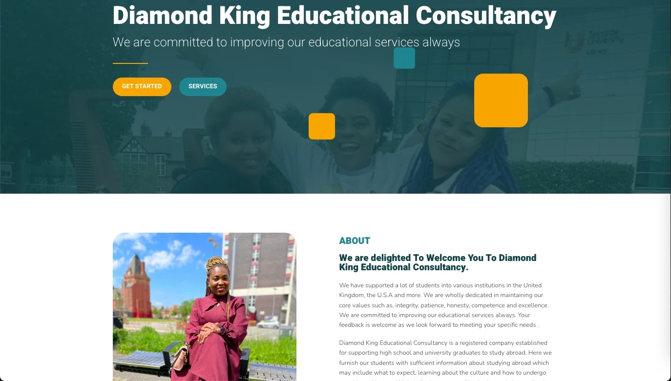 Diamond King Educational Consultancy website screenshot